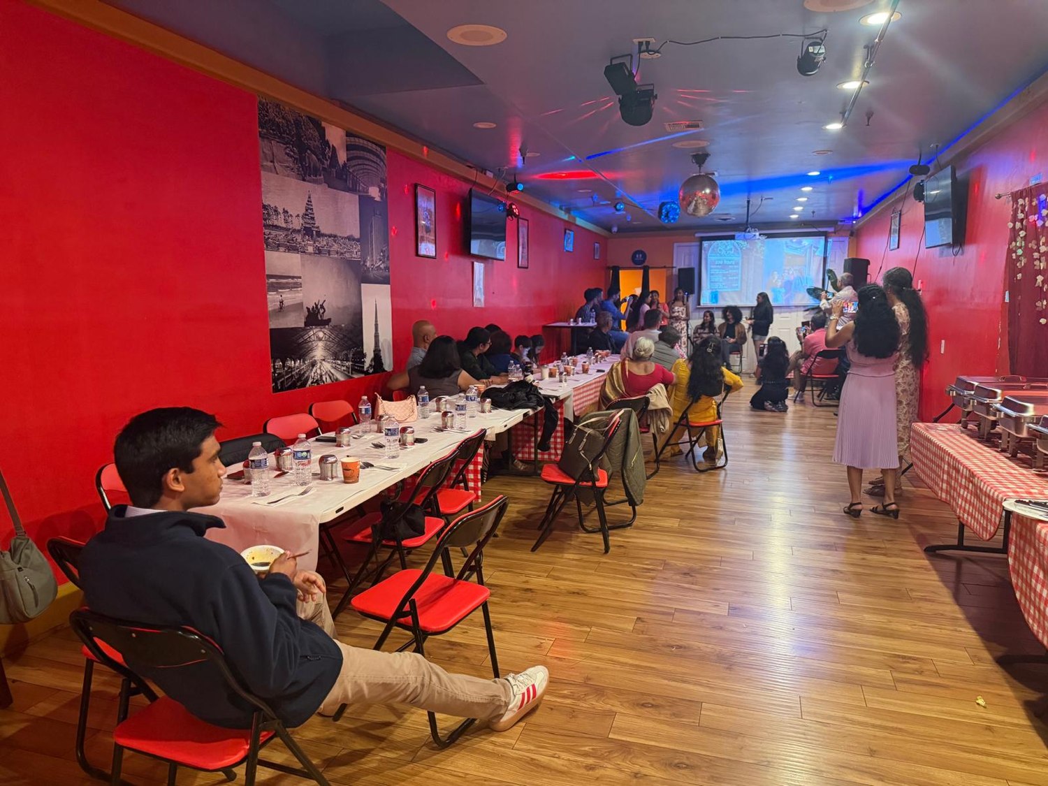 Tables set for a special occasion at Chennai Kings Party Hall